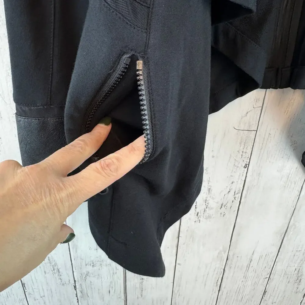 Blanc Noir Black Faux Leather Stretch Cotton Moto Jacket Mesh Accent Size Small